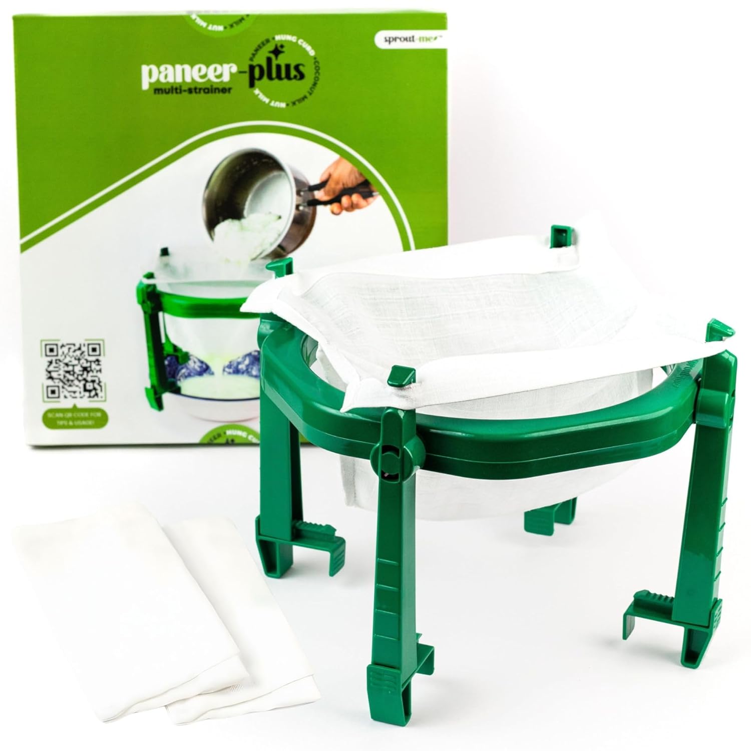 Paneer Maker & Curd Strainer with Foldable Stand and Muslin Cloth Yogurt Strainer, Hung Curd Maker, Greek Yogurt Maker