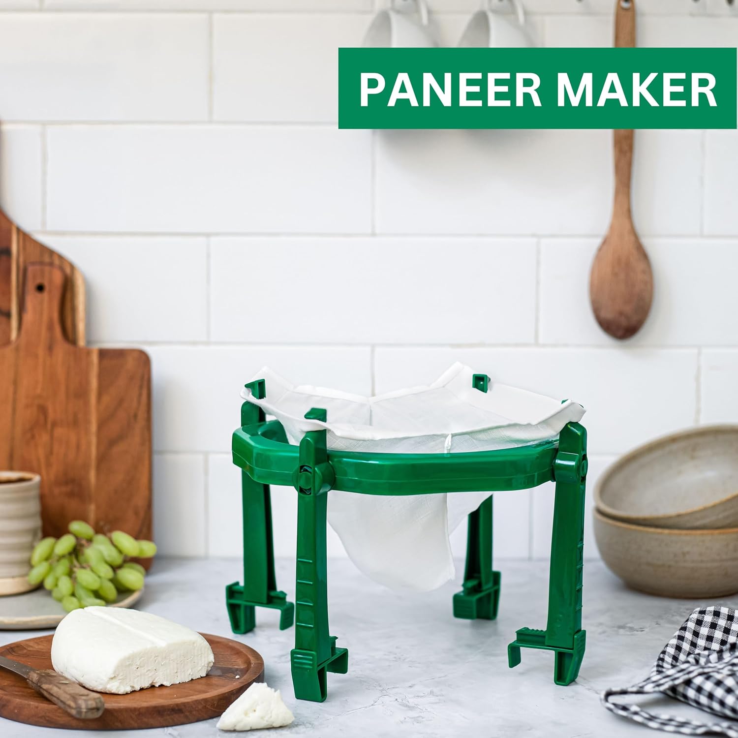 Paneer Maker & Curd Strainer with Foldable Stand and Muslin Cloth Yogurt Strainer, Hung Curd Maker, Greek Yogurt Maker