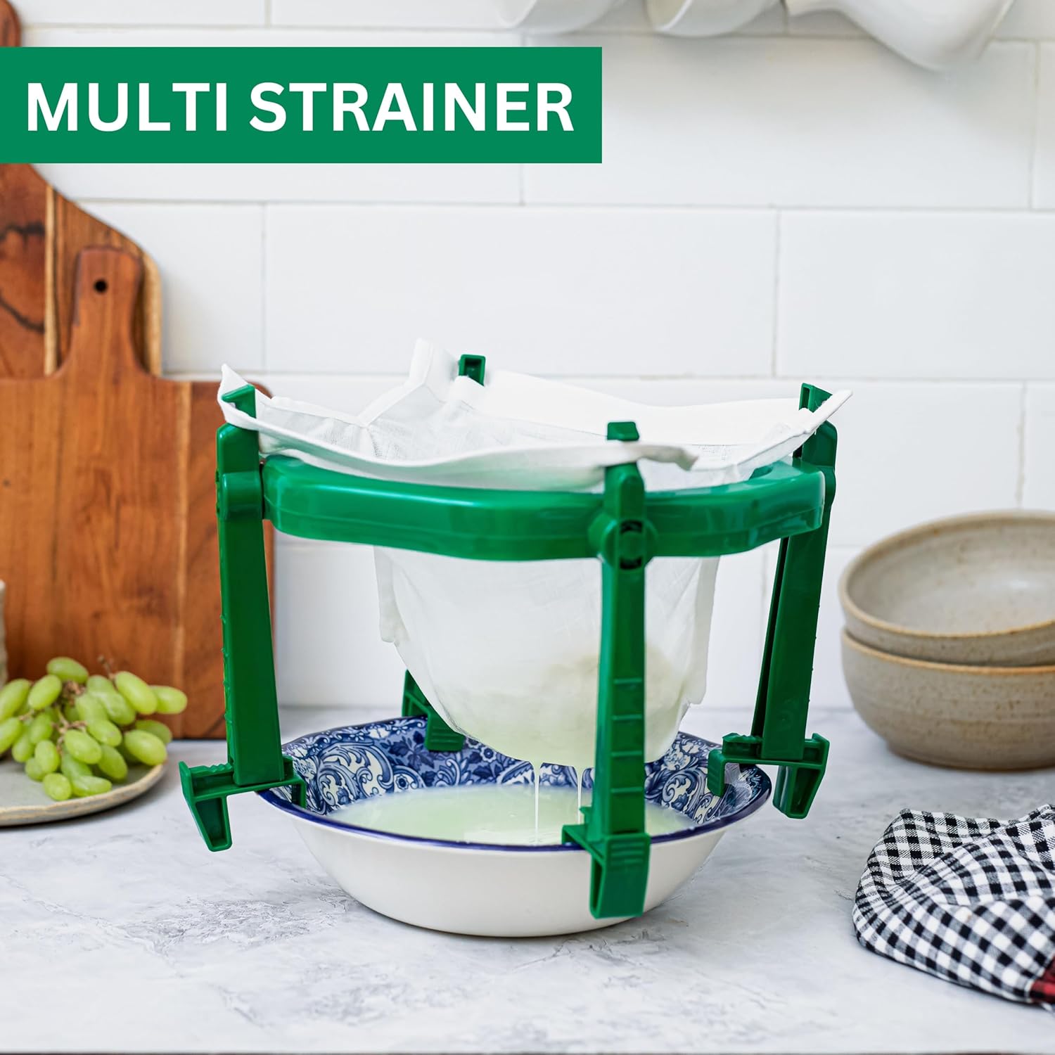 Paneer Maker & Curd Strainer with Foldable Stand and Muslin Cloth Yogurt Strainer, Hung Curd Maker, Greek Yogurt Maker