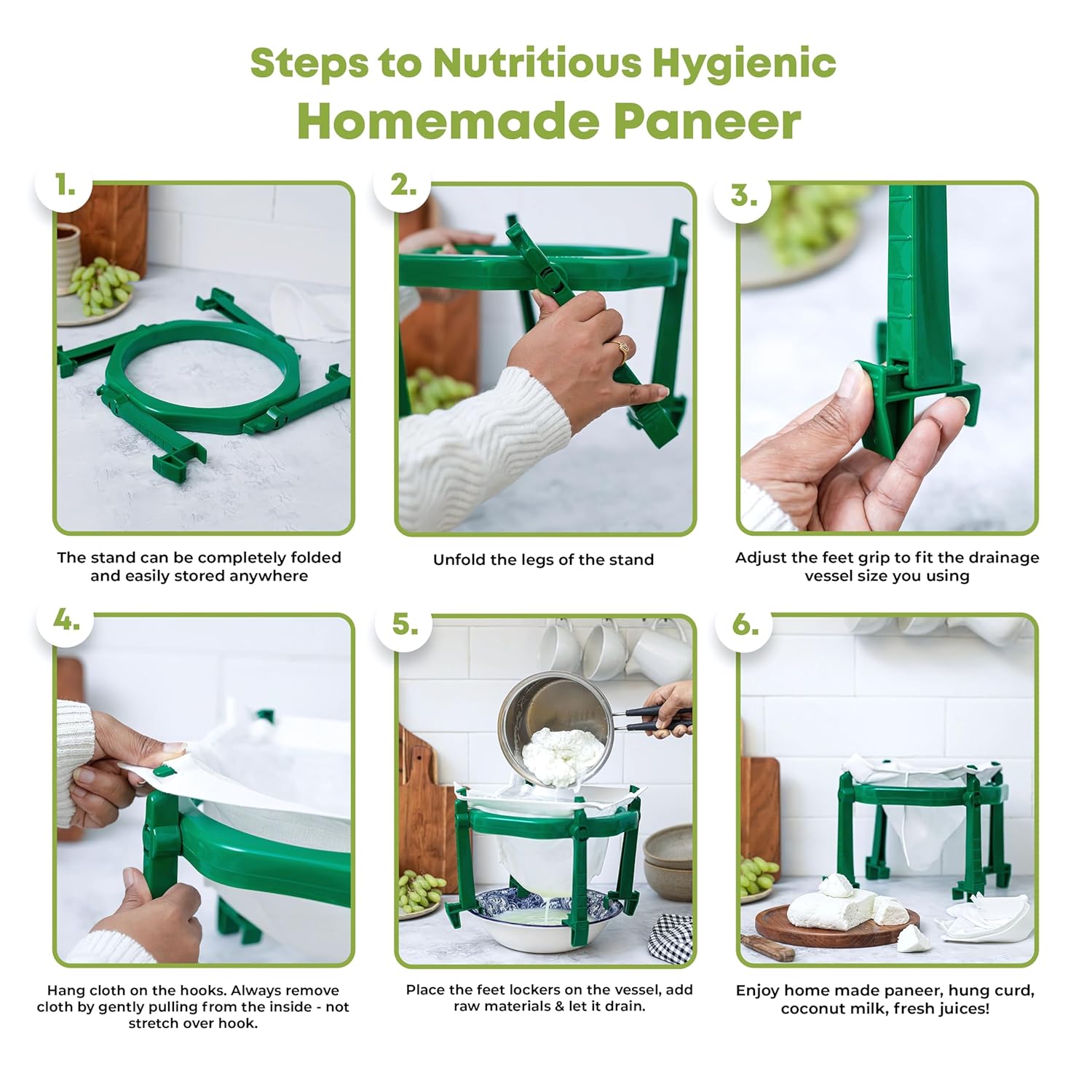 Paneer Maker & Curd Strainer with Foldable Stand and Muslin Cloth Yogurt Strainer, Hung Curd Maker, Greek Yogurt Maker