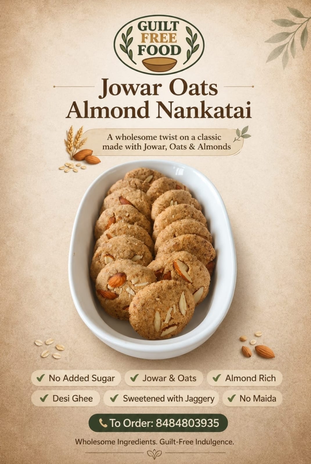Jawar oats Almond Nankatai 180 gm