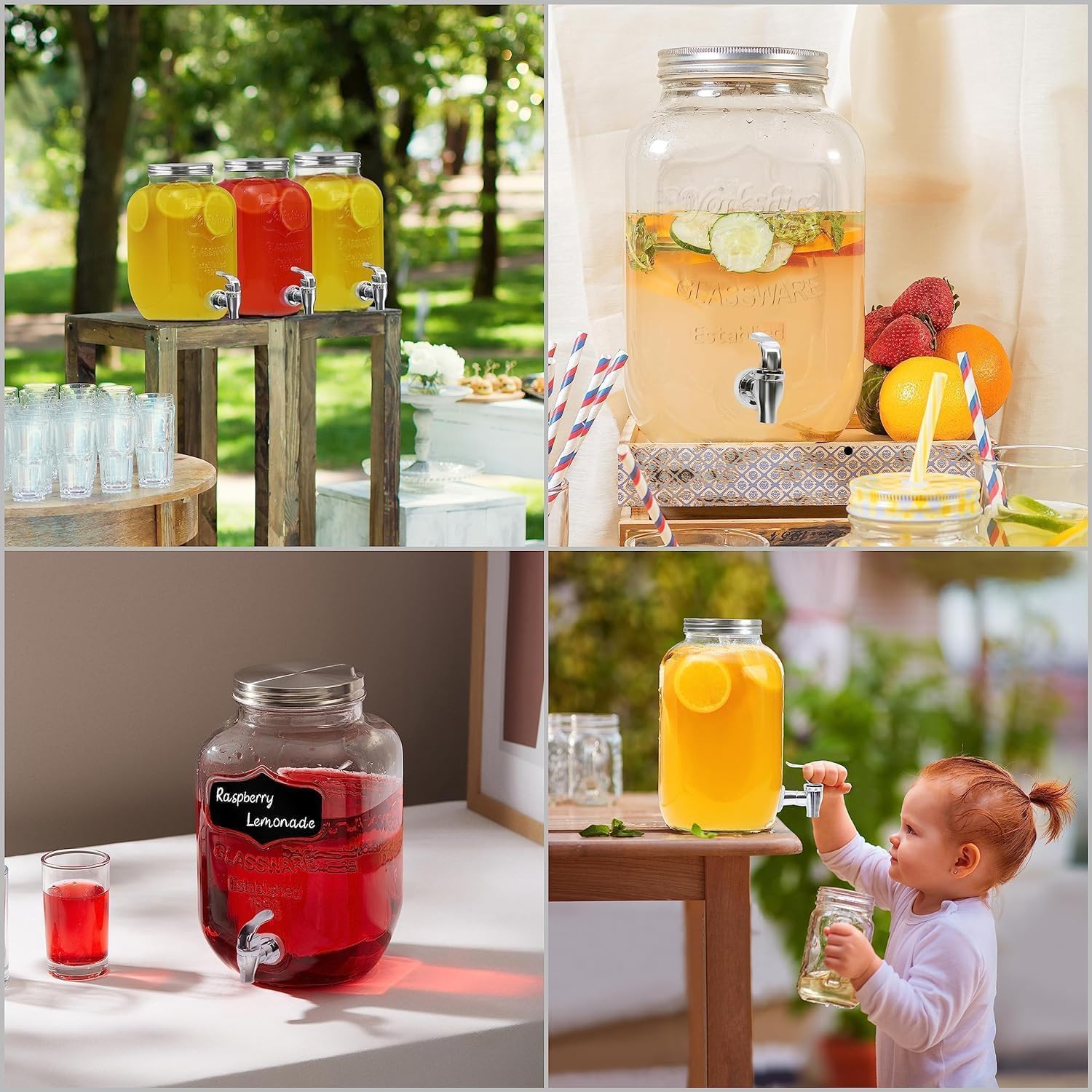 Glass Juice & Water Dispenser  4 Liter– Mason Jar with Tap