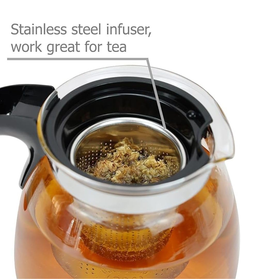 Glass Tea Pot with Stainless Steel Infuser|1000 ml Transparent Glass Kettle