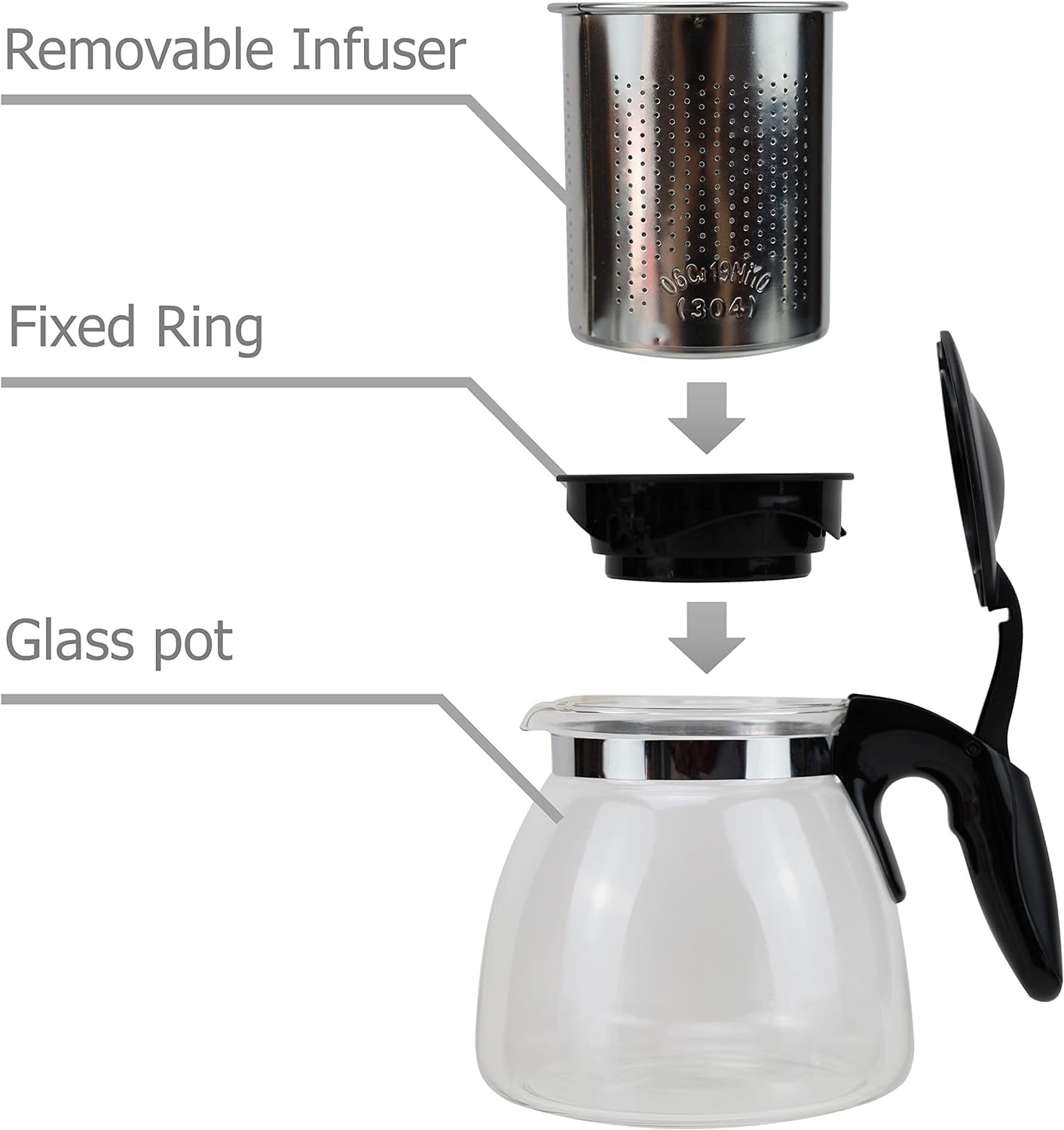 Glass Tea Pot with Stainless Steel Infuser|1000 ml Transparent Glass Kettle