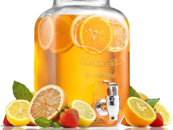 Glass Juice & Water Dispenser 4 Liter– Mason Jar with Tap