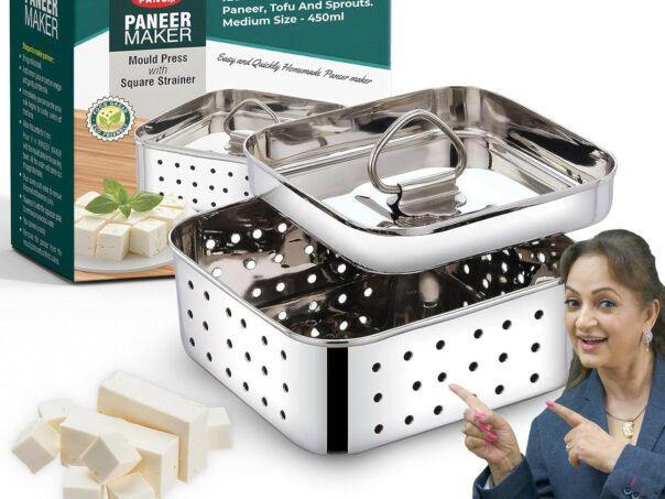 Paneer Maker Mould with Lid Stainless Steel | Paneer Press & Tofu Press for Homemade Paneer, Tofu & Cheese Making | 450ml Square Mould