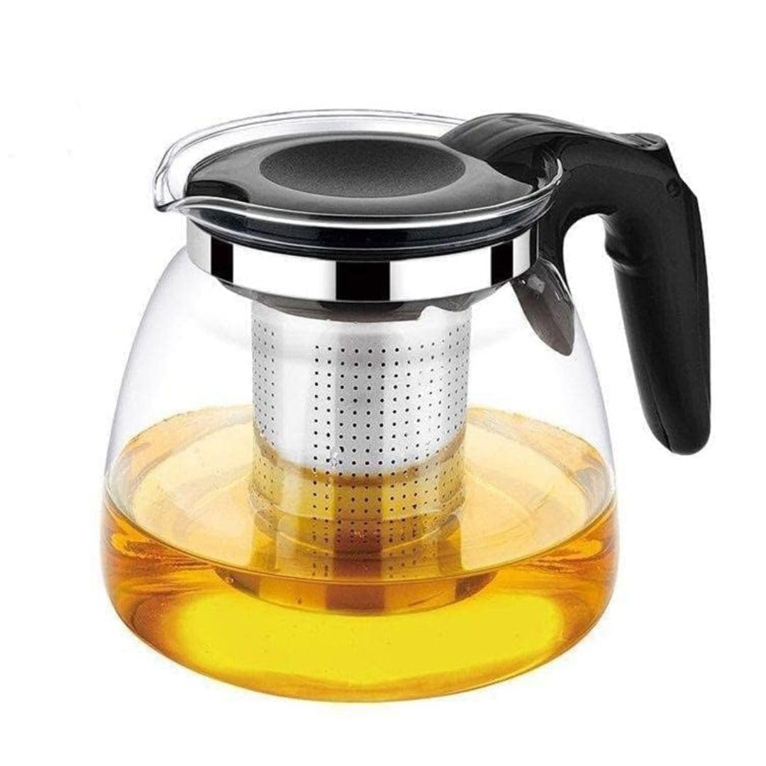 Glass Tea Pot with Stainless Steel Infuser|1000 ml Transparent Glass Kettle